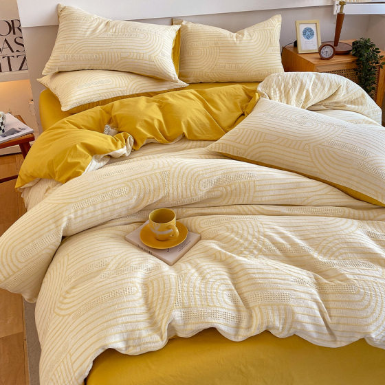 Cotton Three-layer Yarn Four-piece Set Class A Maternal and Infant Grade Pure Cotton Bed Sheet Quilt Cover Simple Single and Double Bed Supplies 4