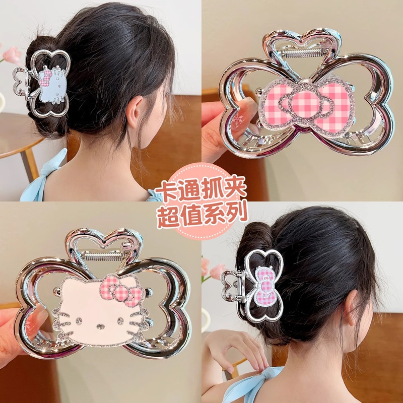 両面細かい光沢のある漫画キャディ猫クリップ、かわいくて甘い女の子の後頭部のサメクリップ、ボールヘアピン|undefined