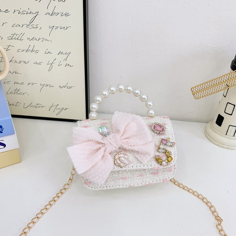 Dulce princesa bolso de perlas adorable arco mini boca rojo bolso de hombro bebé bolso de moda cadena de niños