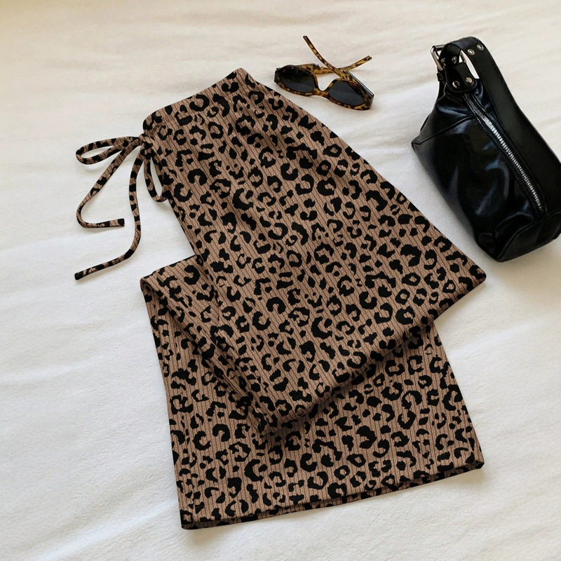 Cross-border American-style leopard print wide-leg pants for women, loose high-waisted casual long pants, trendy slimming floor-length pants for summer Cross-border American-style leopard print wide-leg pants for women, loose high-waisted casual long pants, trendy slimming floor-length pants for summer