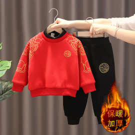 宝宝拜年服中国风冬装男女童新年衣服保暖衣过年套装潮批发代发