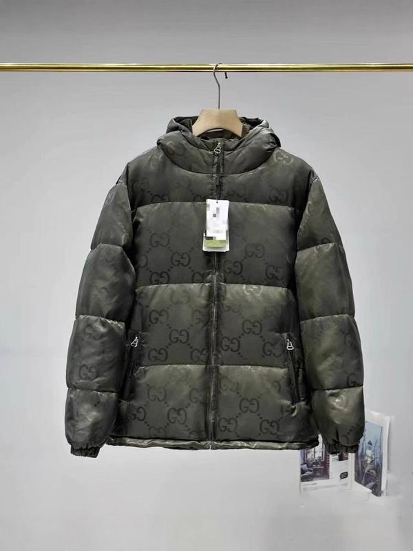 新款跨境Guc驰秋冬个性暗纹老花棉服休闲保暖男女款连帽夹克外套|undefined