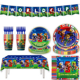 亚马逊美加墨世界杯吉祥物主题派对用品纸盘纸杯纸巾蛋糕插排横幅