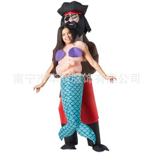 跨境萬聖節道具2022海盜美人魚充氣服搞怪卡通人偶充氣服裝表演服