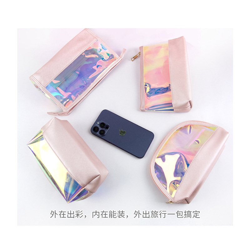Cross-border Explosive Laser Transparent Cosmetic Bag Large Capacity Portable High-value TPU Splicing Travel Wash Storage Bag
