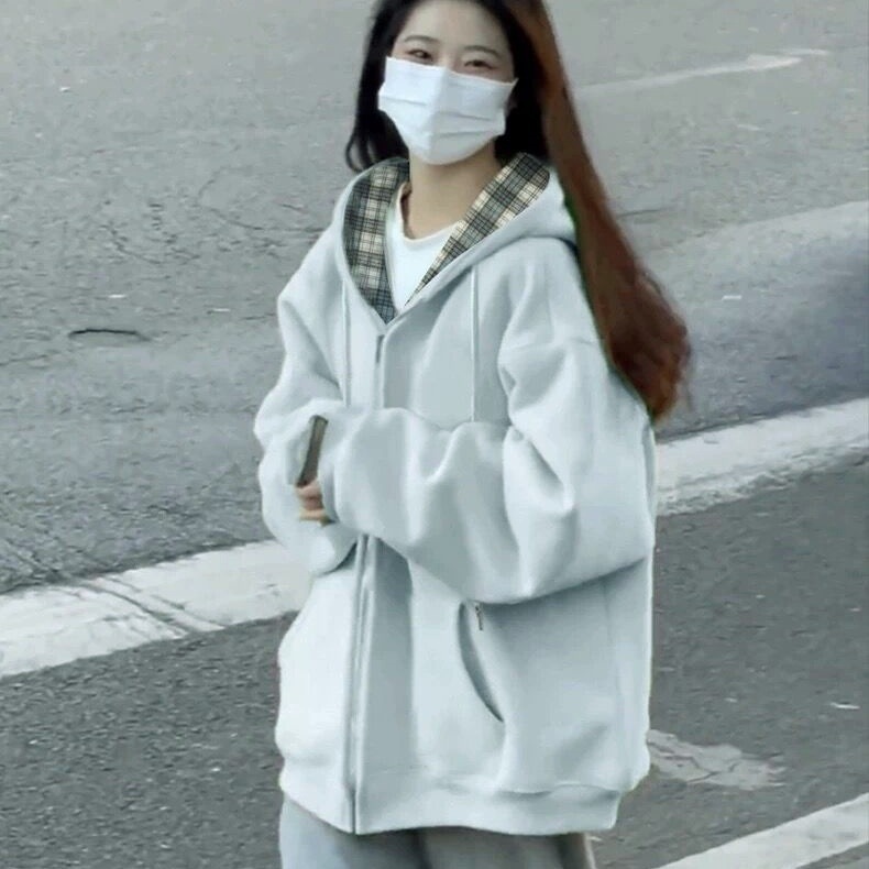 重磅华棉复合卫衣女新款宽松大码慵懒风拉链开衫外套超市批发品质|undefined