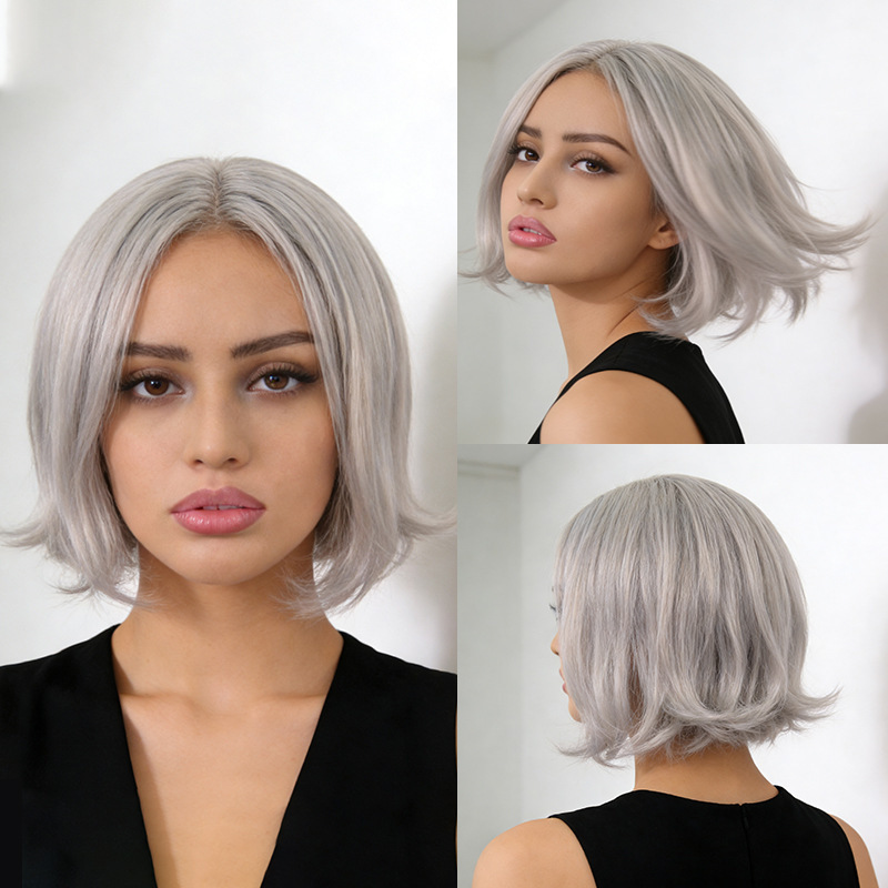 European and American Cross-Border Wigs for Women, New Style Side-Parted Gradient Platinum Short Curly Hair, Fashionable Bob Curly Wigs Wholesale European and American Cross-Border Wigs for Women, New Style Side-Parted Gradient Platinum Short Curly Hair, Fashionable Bob Curly Wigs Wholesale