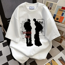 清仓捡漏~尾单大牌剪标专柜撤回外贸100%纯色字母白色短袖T恤男女