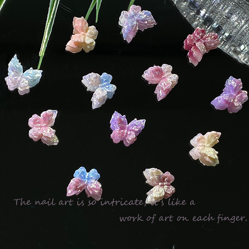 Xiaohongshu's Popular Sweet Double-Layer Butterfly Nail Art Jewelry DIY Butterfly Jewelry Luminous Light-Changing Earrings Hairpin Set