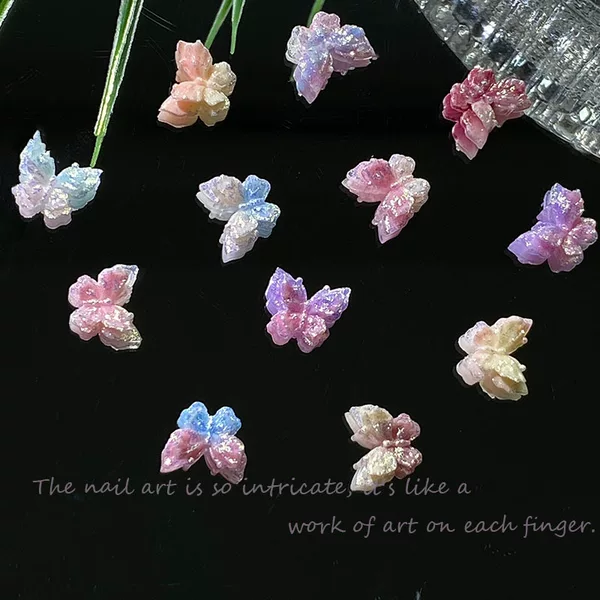 Xiaohongshu's Popular Sweet Double-Layer Butterfly Nail Art Jewelry DIY Butterfly Jewelry Luminous Light-Changing Earrings Hairpin Set
