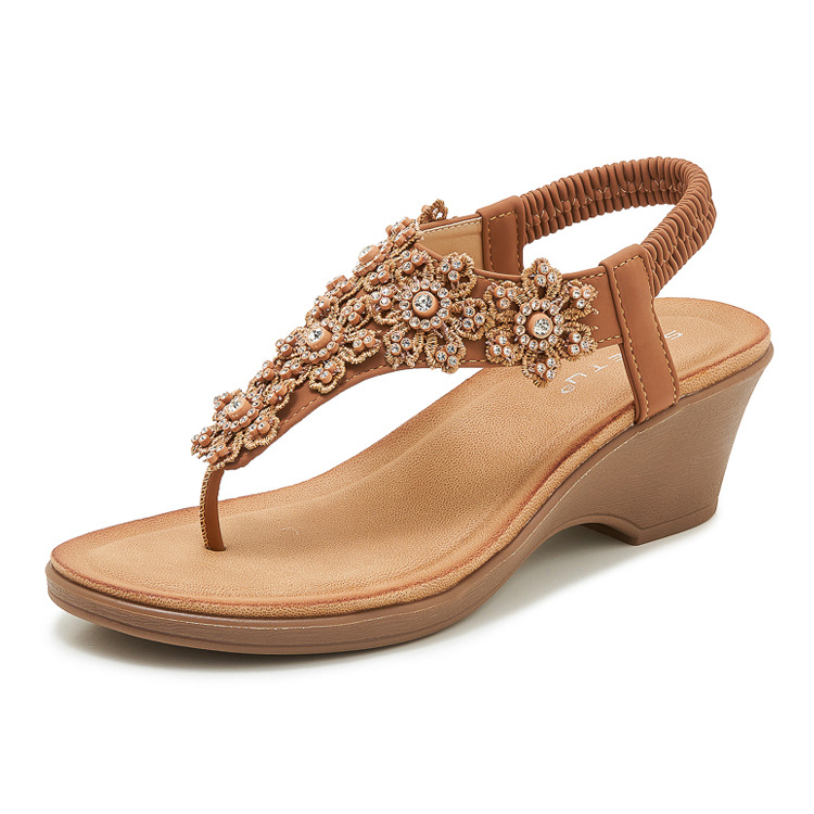 Sandal đế xuồng đính đá hoa thời trang mùa hè 2026 mẫu mới 180-3 — màu nâu, màu đen, quả mơ chi tiết 23