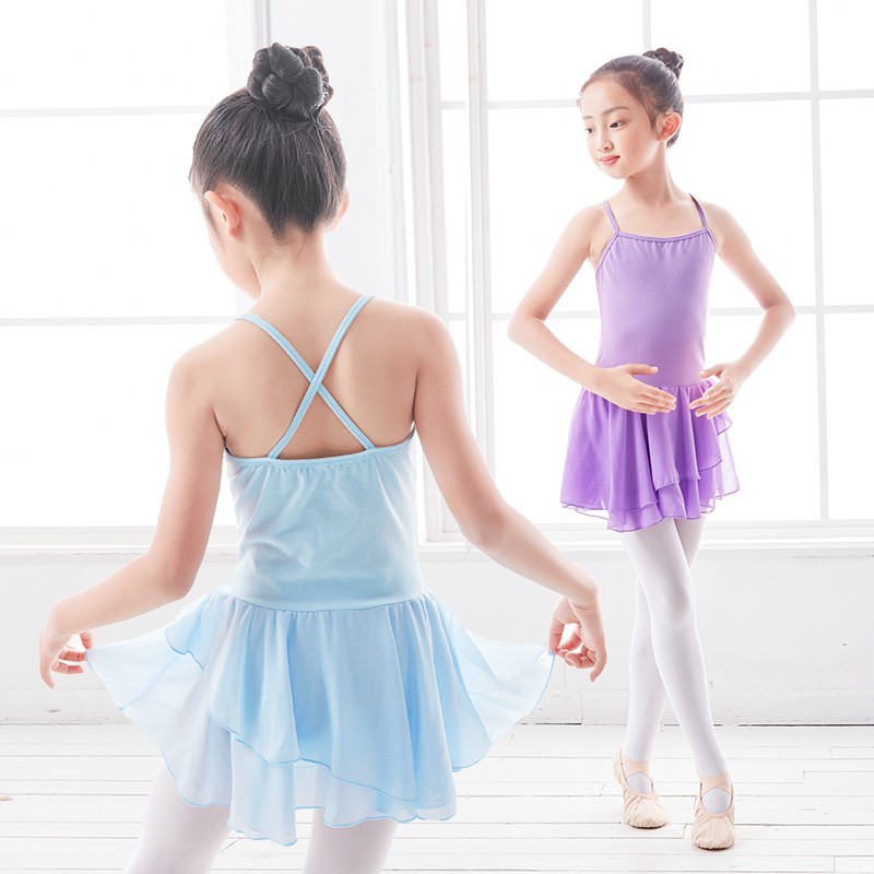 Vestido de Ballet de Tirantes con Gasa para Niñas de Algodón con Licra para Ballet y Escenario image 3