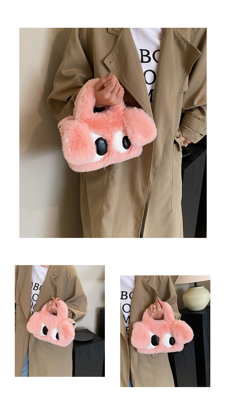 Autumn and Winter Plush 2023 New Cute Big Tote Single Shoulder Crossbody Cross Eyed Puppy Bag_voghion.com
