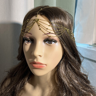 Charm exquisite headdress stainless steel 18K gold bead chain multi-layer tassel chain bohemian holiday hair accessories