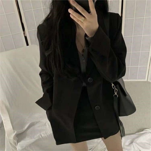 Women's Spring and Autumn Western Style OOTD Cute Little Black Dress Fashion Korean Version Loose Small Suit Student Trend