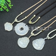 厂家批发天然玉髓项链抖音爆款白玛瑙莲花如意锁平安扣佛吊坠