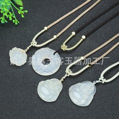 厂家批发天然玉髓项链抖音爆款白玛瑙莲花如意锁平安扣佛吊坠