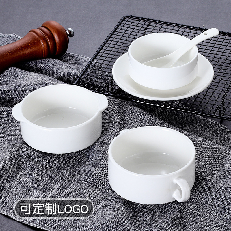 Casual and Creative Western-Style Pure White Double-Eared Soup Bowl, Soup Cup, Soup Cup, Baking Ceramic Tableware, Breakfast Porridge Bowl, Dessert Bowl Casual and Creative Western-Style Pure White Double-Eared Soup Bowl, Soup Cup, Soup Cup, Baking Ceramic Tableware, Breakfast Porridge Bowl, Dessert Bowl