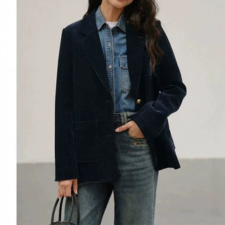 预售复古灯芯绒西装羽绒服女冬季新款白鸭绒加厚气质小西服