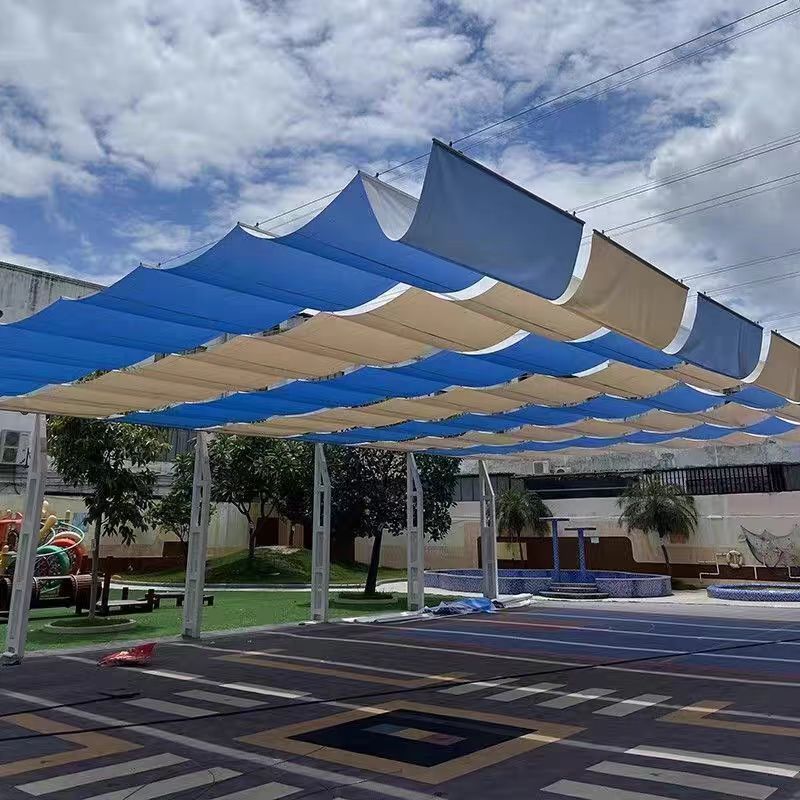 波浪式遮阳天幕幼儿园彩色遮阳网游泳池馆防晒隔热户外遮阳网