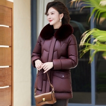 中年妈妈冬装加厚中长款羽绒棉皮棉衣2025中老年女装洋气棉袄外套