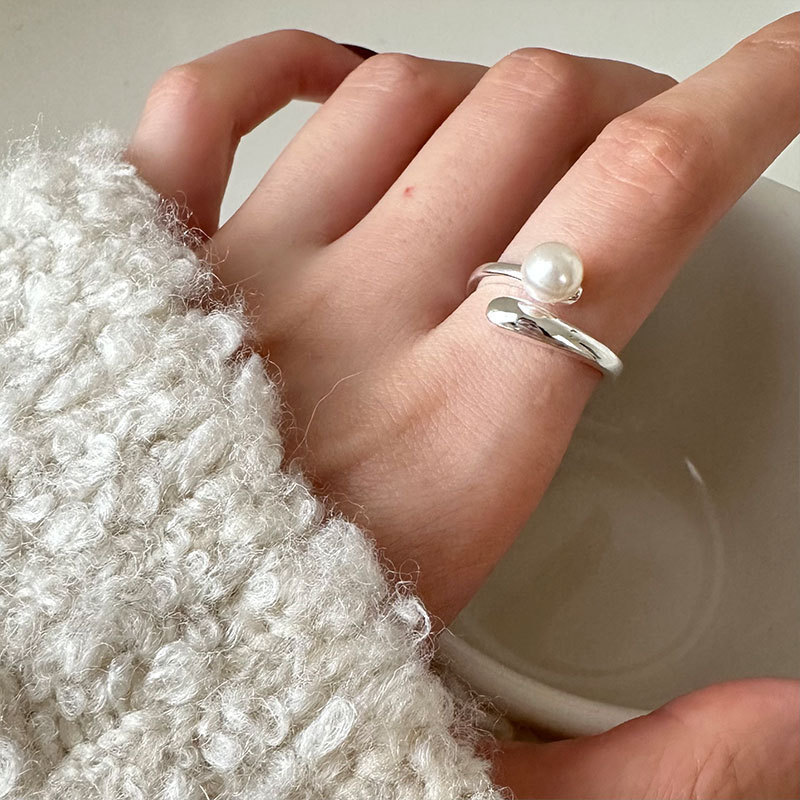 Sterling Silver Pearl Ring For Women Adjustable Open Design_voghion.com