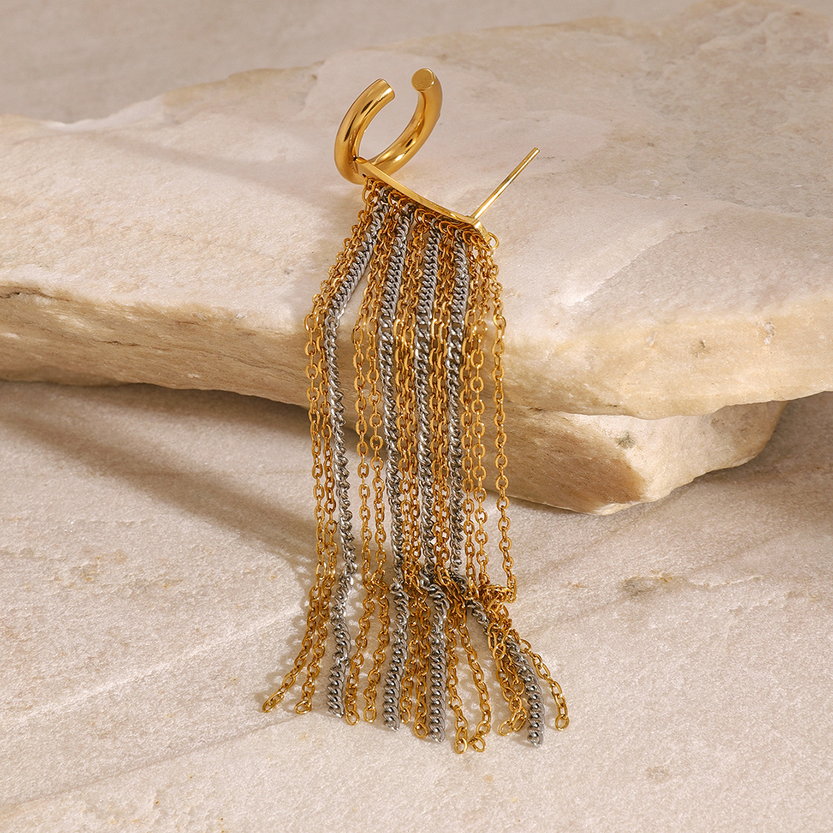 Jieding Pendientes de borla de acero inoxidable europeo y americano Pendientes de sentido avanzado Clip de hueso de oreja de nicho Accesorios de oreja de acero de titanio transfronterizo