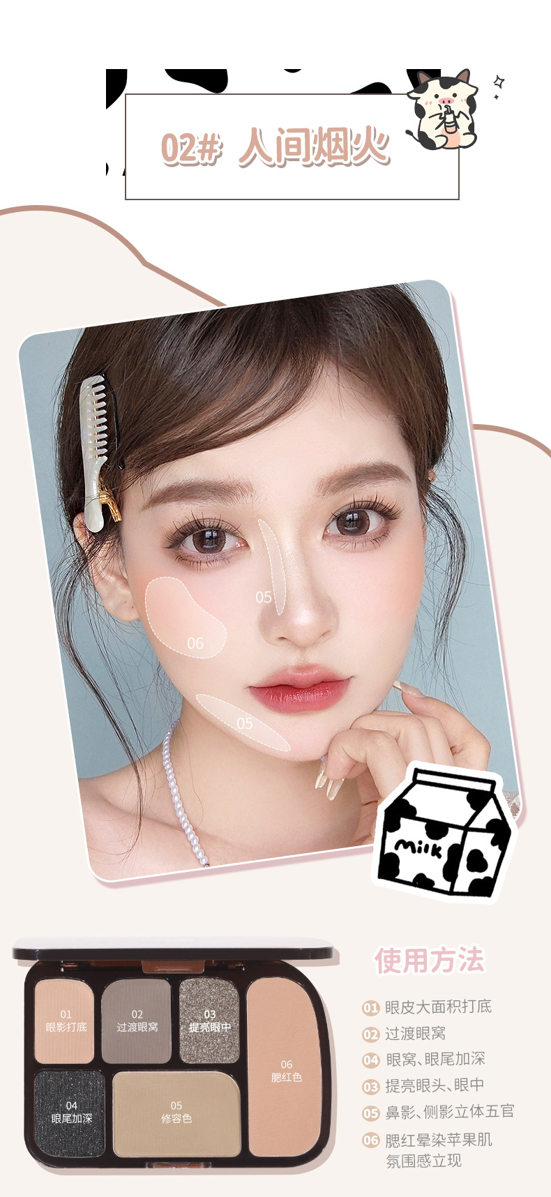 NOVO Starry Sky Wild Six-color Eyeshadow low-saturation pearlescent Fine Shimmering matte Blush Contour Eyeshadow all-in-one Set undefined