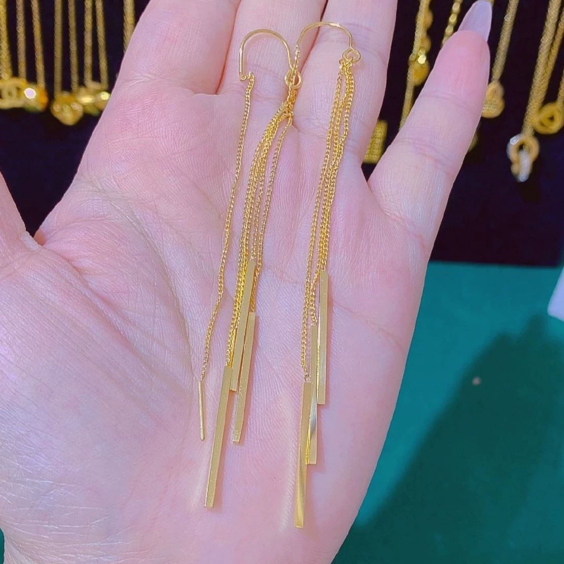 小型设计耳环，通用时尚链条带流苏，城市风格