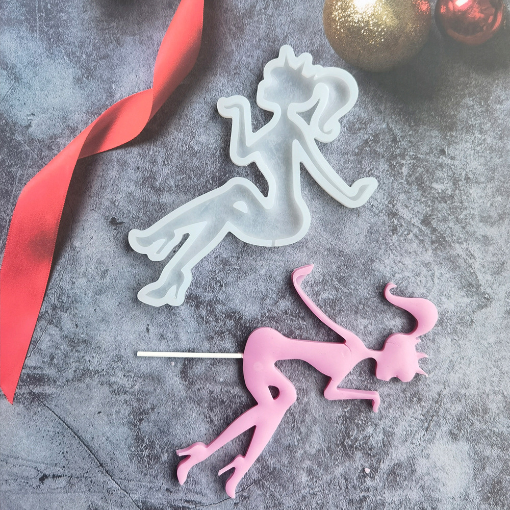 跨境爆款滴胶女孩棒棒糖模具 DIY巧克力珊瑚奶酪糖果硅胶模具批发