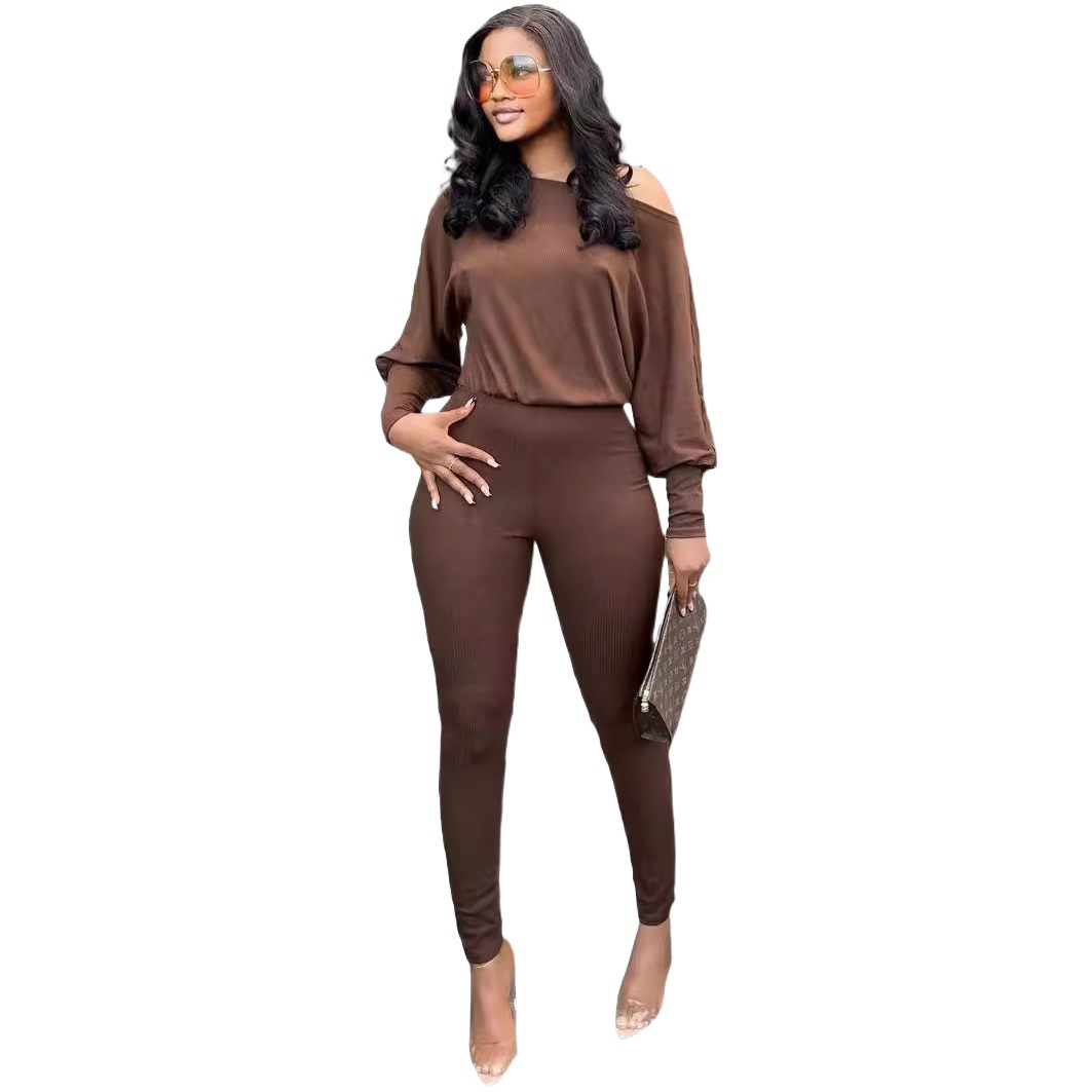 M6005 ropa de mujer europea y americana otoño e invierno nuevo color sólido estiramiento moda manga larga mono Pantalones