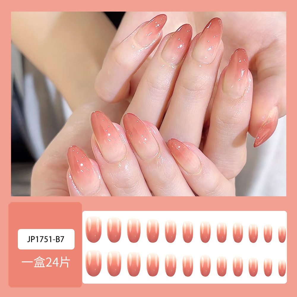 Polvo de melocotón de miel, manicure, uñas largas, uñas suaves y blanqueadoras, 24 piezas de parche de uñas falsas.