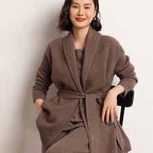2025秋冬新款山羊绒女装气质V领开衫宽松慵懒风纯色针织衫大衣
