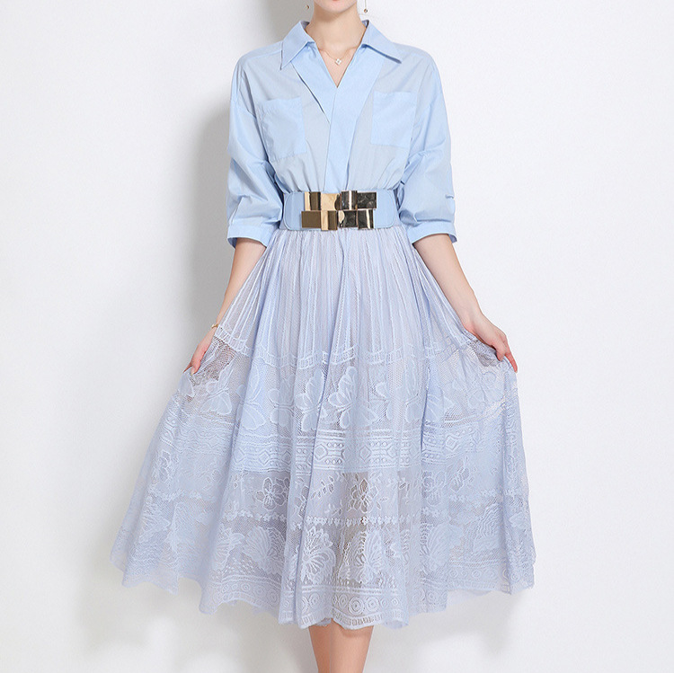 Elegant V-Neck Floral Lace Trim Midi Dress With Flared Hem - A-Line Princess Style For Women Lightweight_ecoleips.com