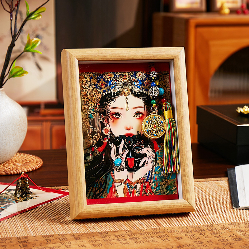 藏式描金唐卡画芯画布扎基拉姆前世今生相框画玄关摆台手工唐卡|undefined