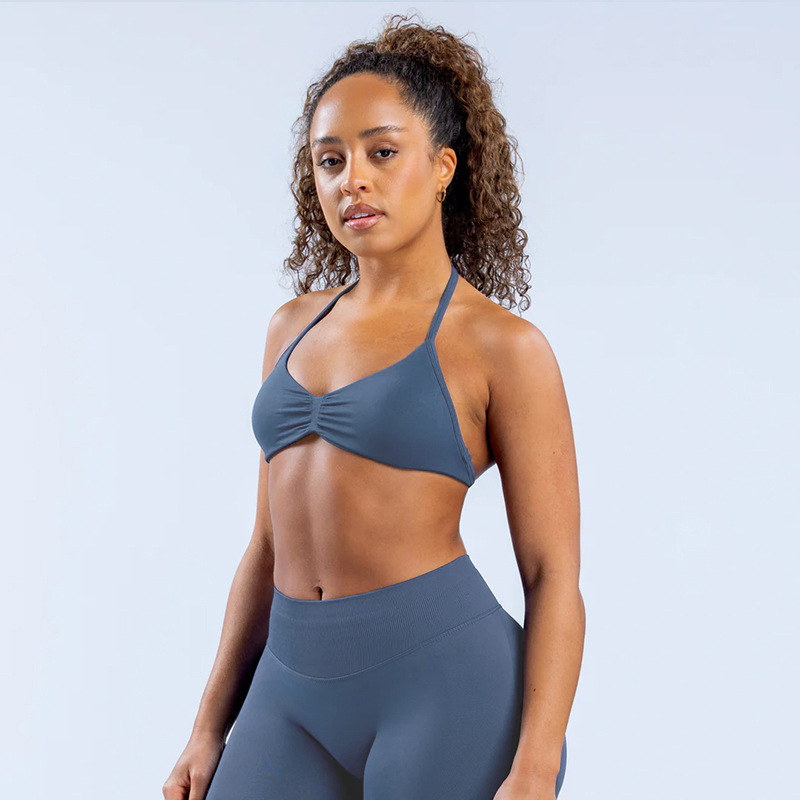 Seamless High-Impact Sports Bra – Ultra-Fine Matte Nylon, Halter Neck & Elegant Back Design, Maximum Support For Running, Yoga & Gym_desvips.com