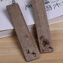 中国风夏荷图案木质工艺品书签红木书签礼品套装批发金丝楠木书签