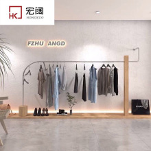 服装店展示架上墙女装店货架实木原木童装陈列架不锈钢落地挂衣架