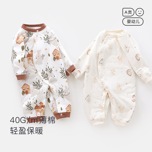 Cute Deer Newborn Spring and Autumn Thin Cotton Bodysuit Top Baby Pure Cotton Warm Crawling Suit 40g Cotton Clothing Infant Apparel