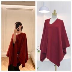 7891 フレンチレトロワンラインカラーバットスリーブレイジーショール不規則なネックラインマルチウェアマントジャケット女性用