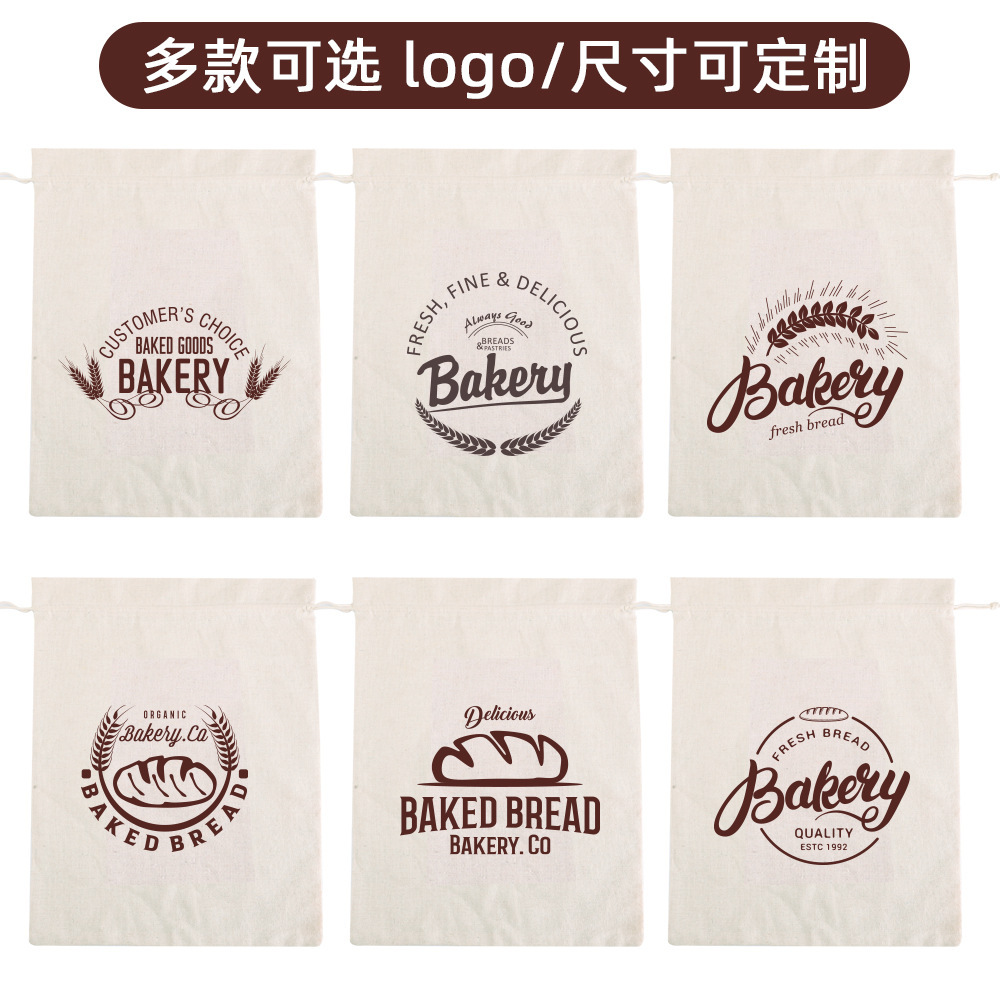 Bolsas de pan de algodón transfronterizas personalizadas reutilizables baguette paquete de cuerda de extracción bolsillo de paquete