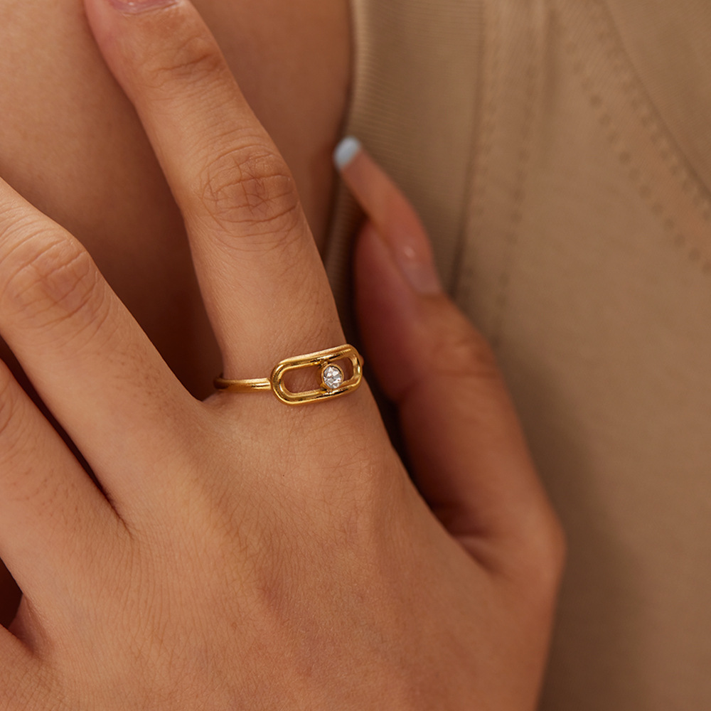 Brand fashionable universal square ring with zircon stainless steel