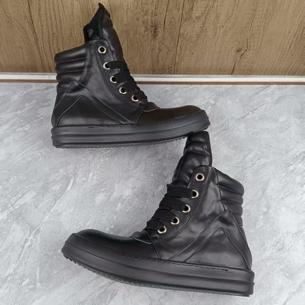 New European and American Trendy High-Top Martin Boots, Genuine Leather Thick-Soled Height-Increasing Men's Shoes, Breathable and Wear-Resistant Casual Shoes