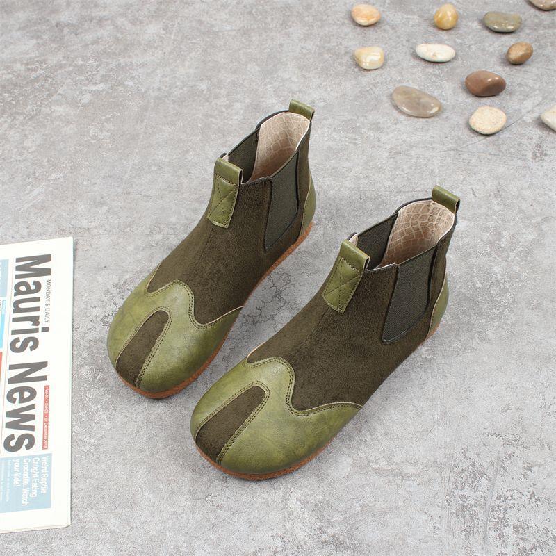 Autumn and Winter New Style Artistic Forest Short Boots Korean Style Round Toe Slip-On Boots Casual High-Top Plus Velvet Thick-Soled Women's Shoes