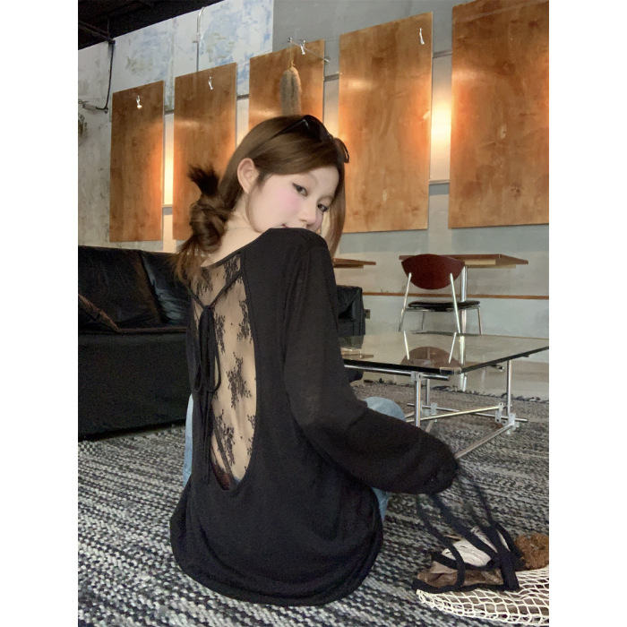 Ana phora 辣妹镂空后背长袖t恤2025夏季新款修身显瘦薄款上衣|undefined