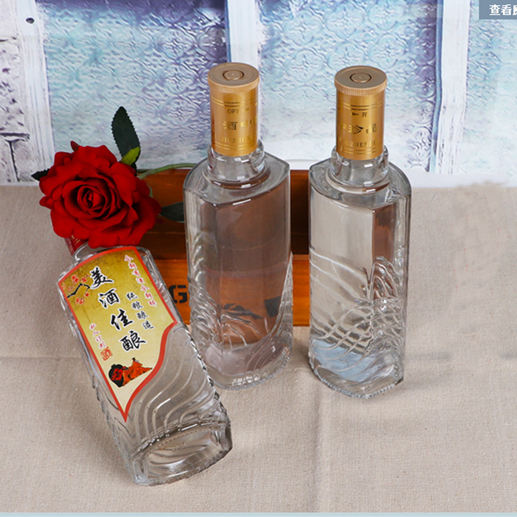 500ml玻璃瓶厂家现货扁方玻璃酒瓶空酒瓶分装药酒瓶带盖批发