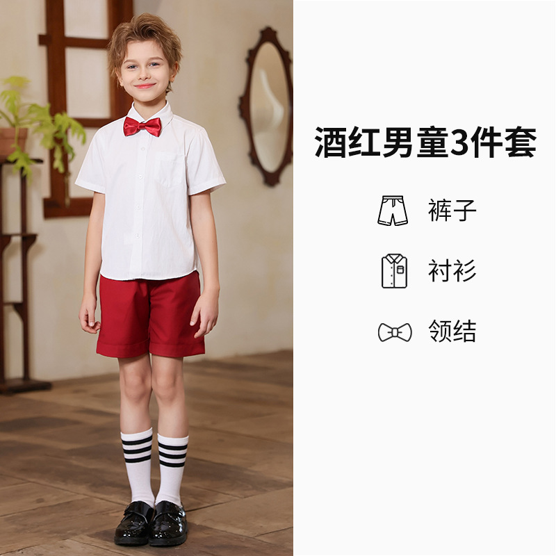Traje de actuación de coro para niños, traje de camisa blanca de manga corta para niños y niñas, uniforme escolar de escuela primaria y secundaria, uniforme de jardín de infantes, uniforme de clase