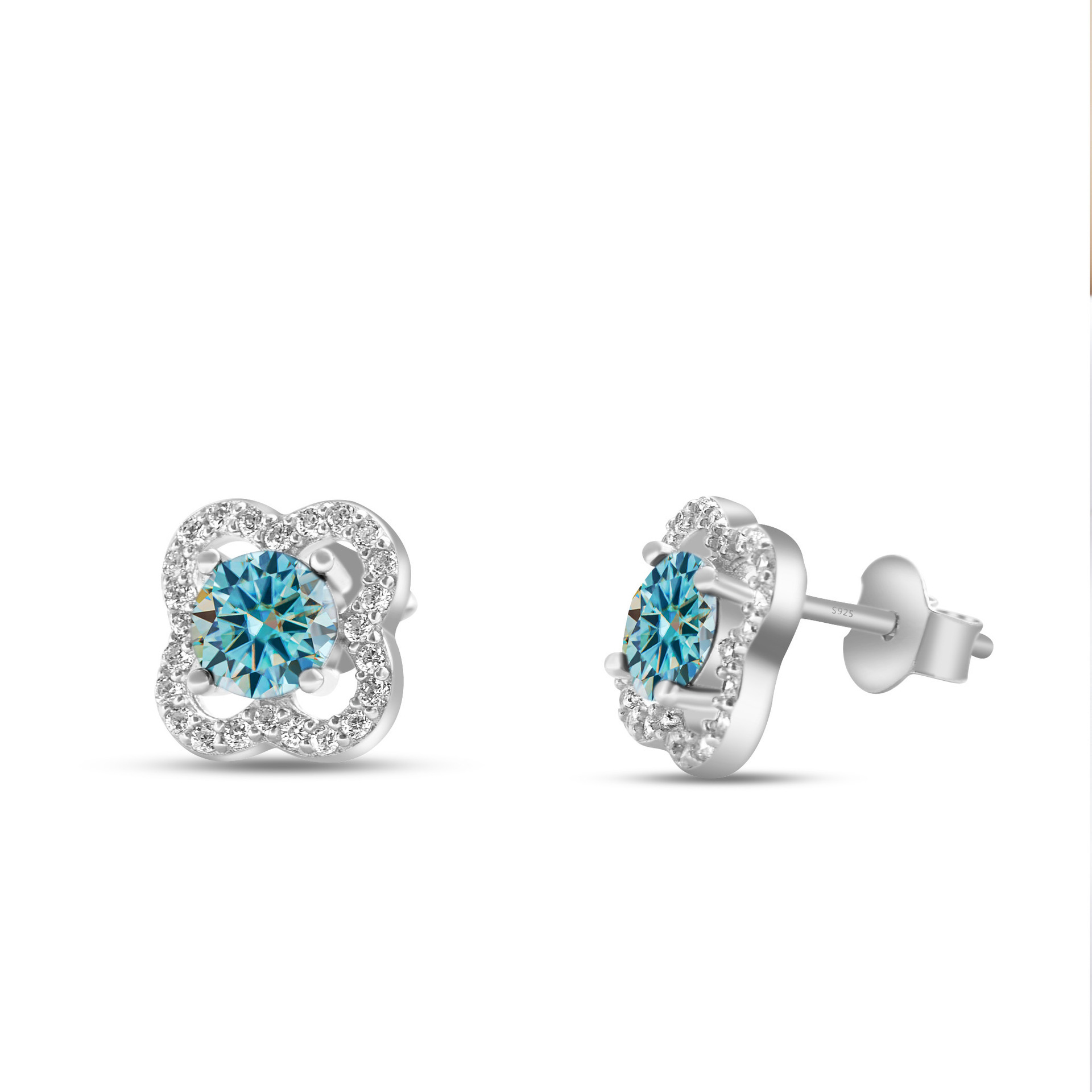 s925 joyería de plata esterlina moissanite cuatro hojas pernos de orejas damas micro color D 50 puntos / 1ct pendientes directos de fábrica