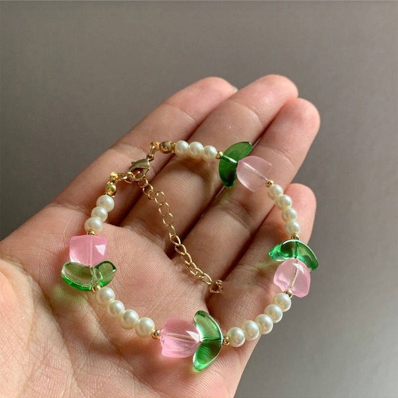 8g Weight Bracelets, Necklace Classification Sweet Tulip Alloy Beaded Women's Bracelets Necklace