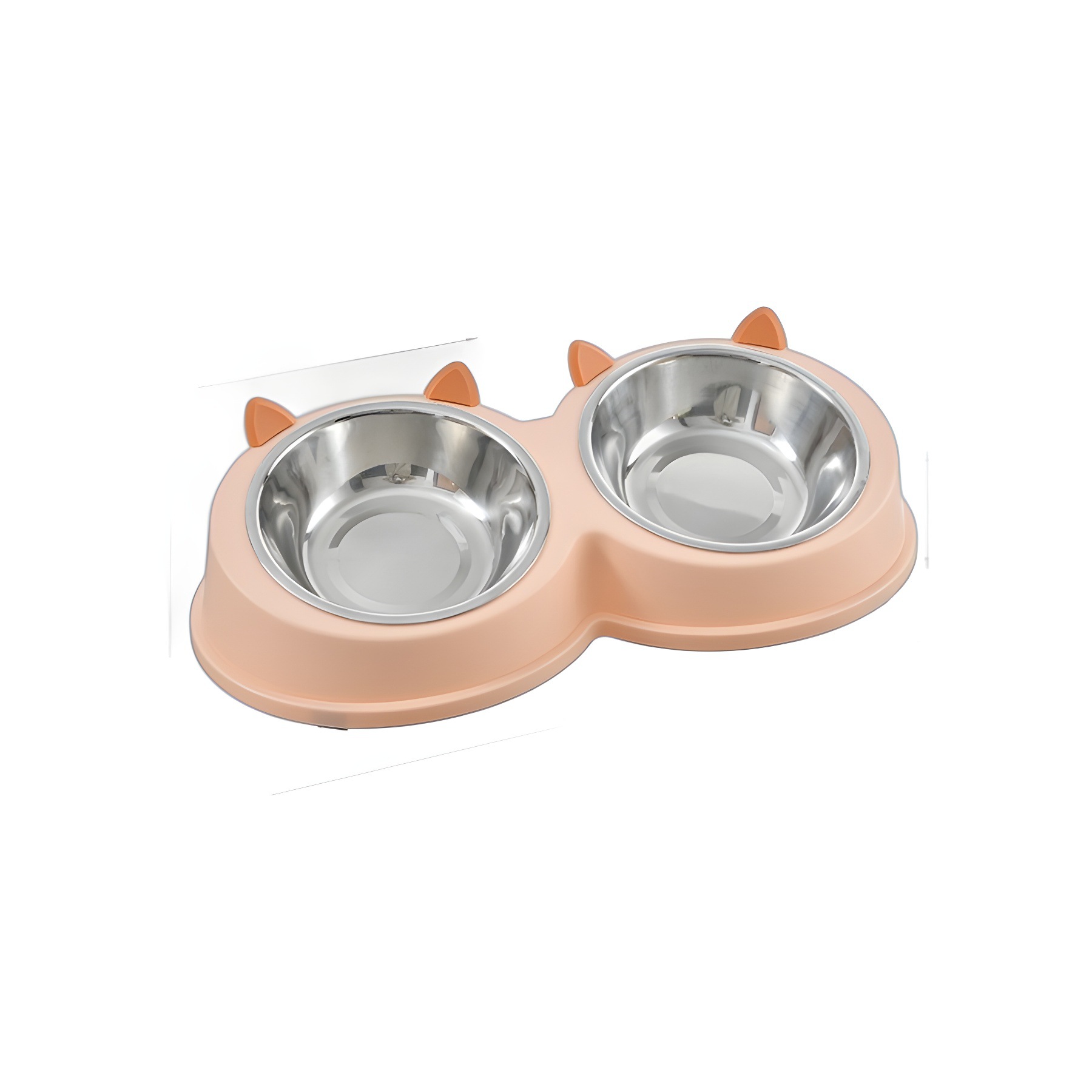 Nuevo tazón para mascotas de acero inoxidable con orejas de gato, tazón doble, anti-volcado, lavabo para perros, perros y gatos, agua potable universal para gatos, tazón para gatos
